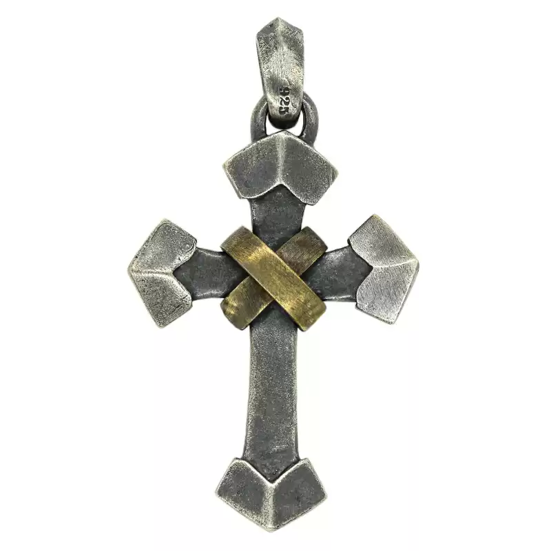 Brass Wrap 925 Sterling Silver Cross Pendant Necklace - Image 4