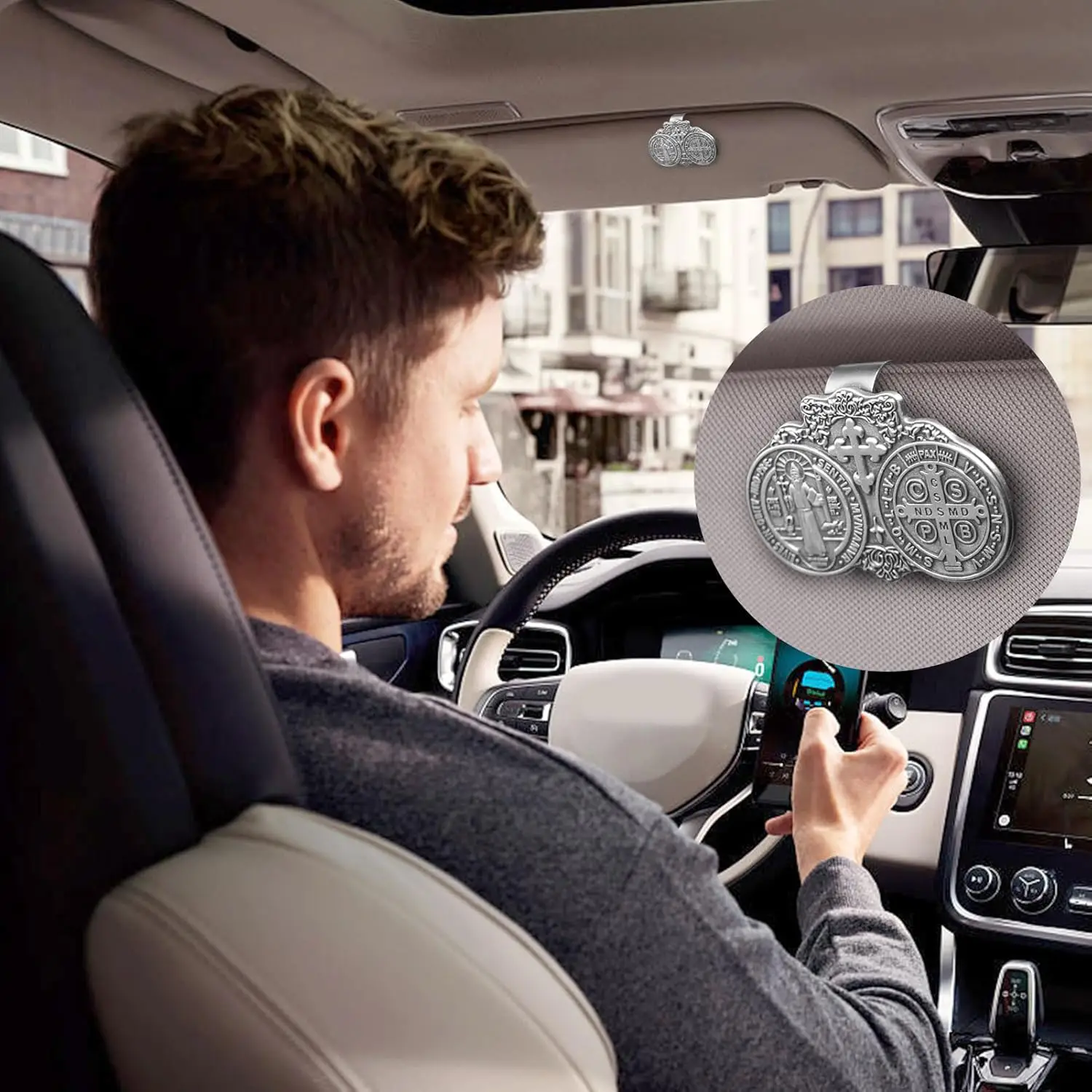 Car Sun Visor Accessories Saint Benedict Medal Bless Driving Safety - Image 4