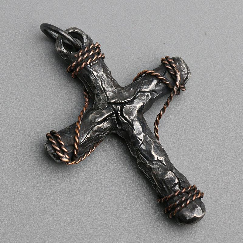 925 Sterling Silver Cracked Cross Pendant Necklace - Image 3