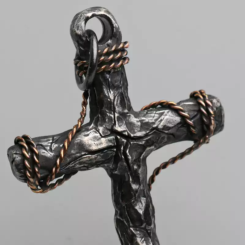 925 Sterling Silver Cracked Cross Pendant Necklace - Image 5