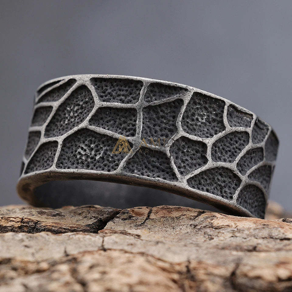 Hammered Cross Titanium Steel Ring Amen Artisan - Image 3