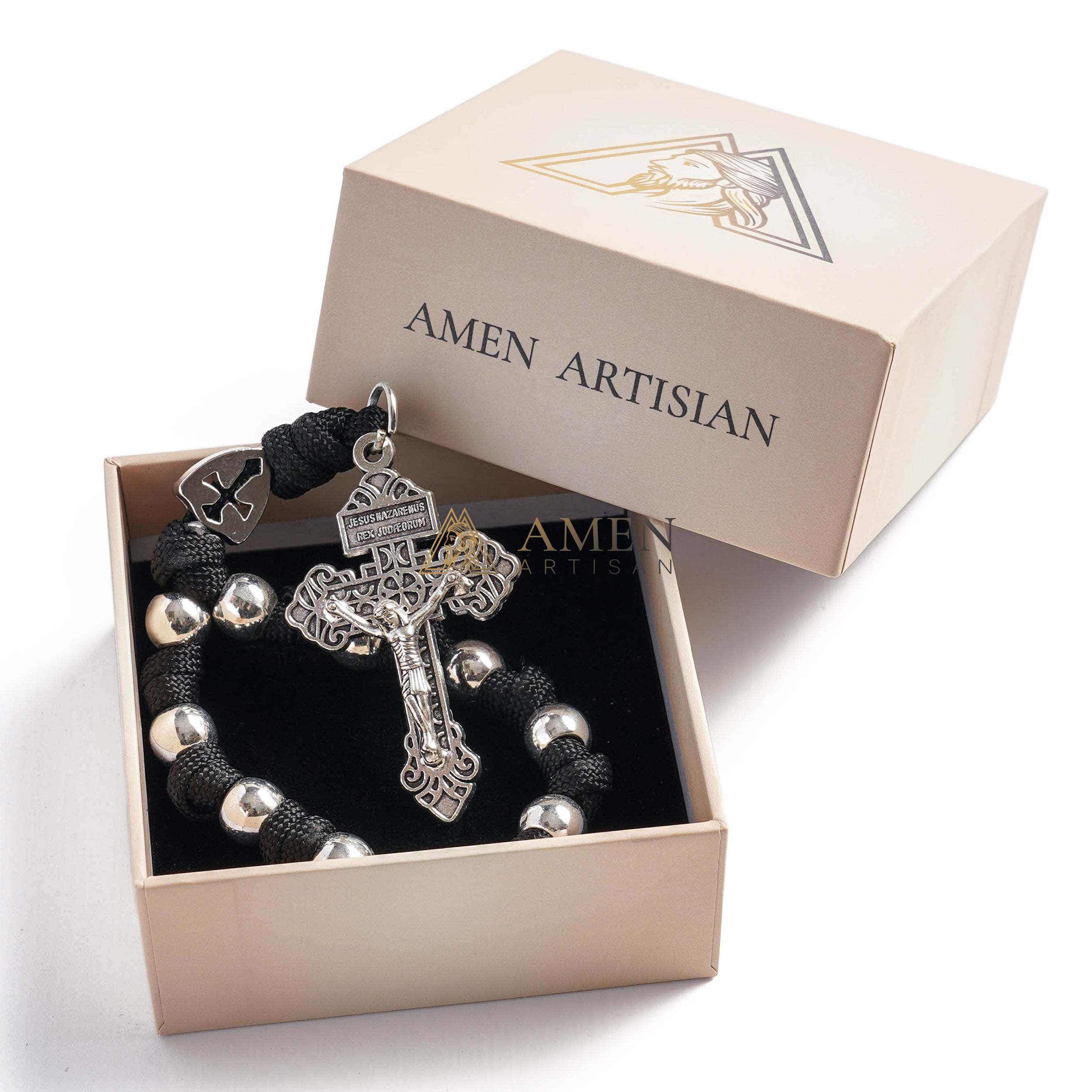 Military-Grade Paracord Pocket Rosary with Antique Bronze Beads Amen Artisan - Image 10