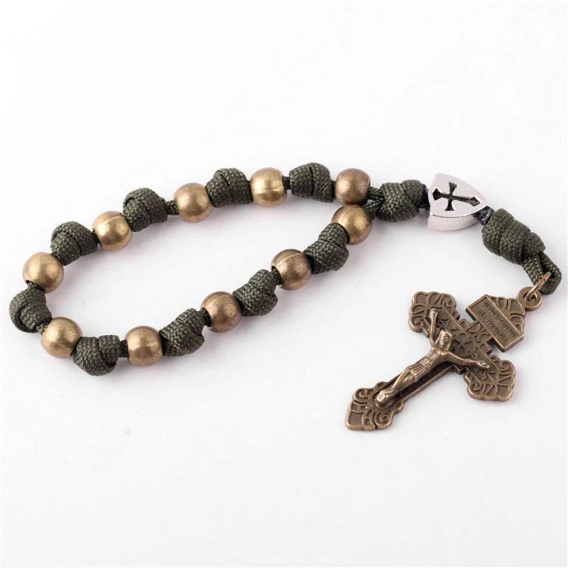 Military-Grade Paracord Pocket Rosary with Antique Bronze Beads Amen Artisan - Image 11