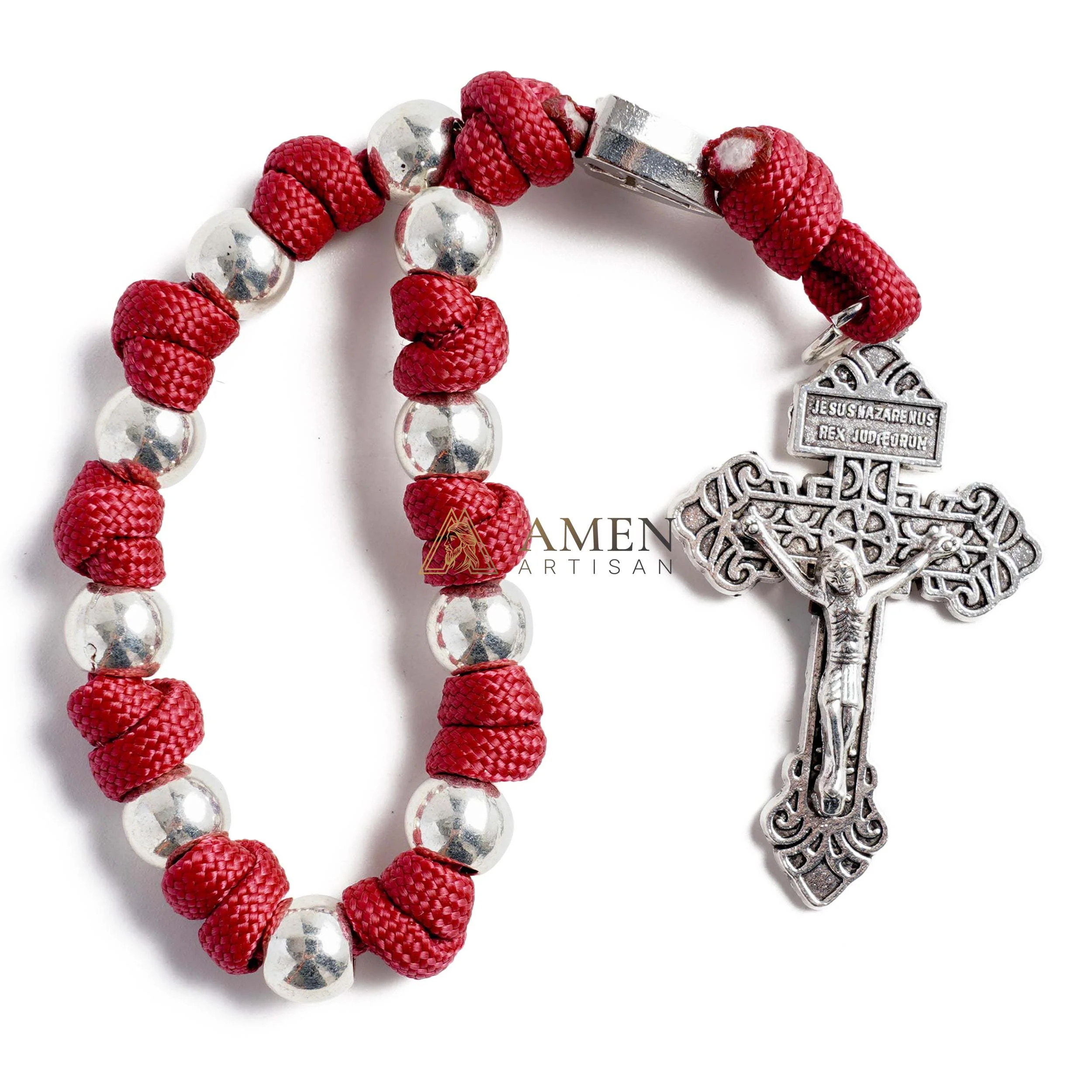 Military-Grade Paracord Pocket Rosary with Antique Bronze Beads Amen Artisan - Image 3