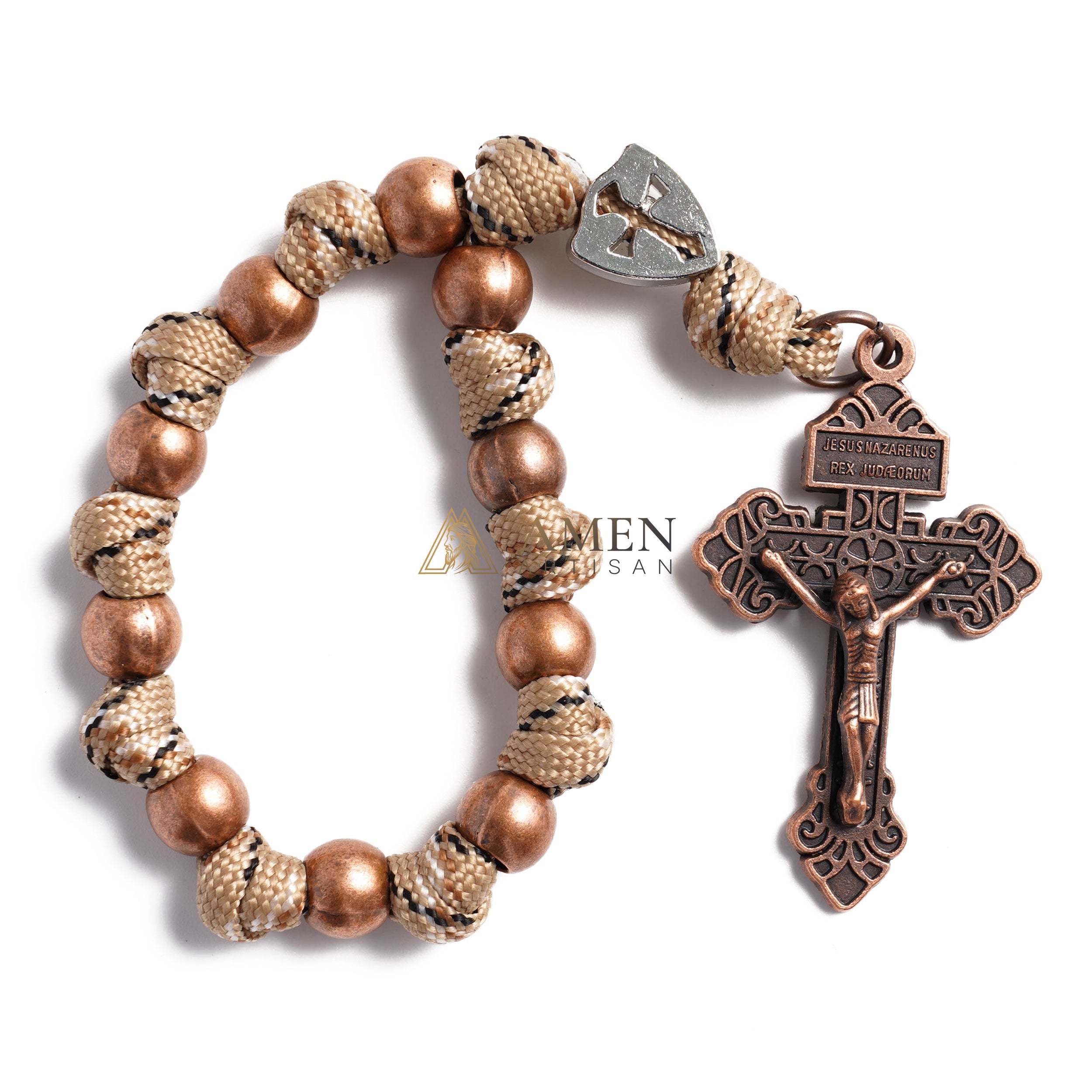 Military-Grade Paracord Pocket Rosary with Antique Bronze Beads Amen Artisan - Image 4