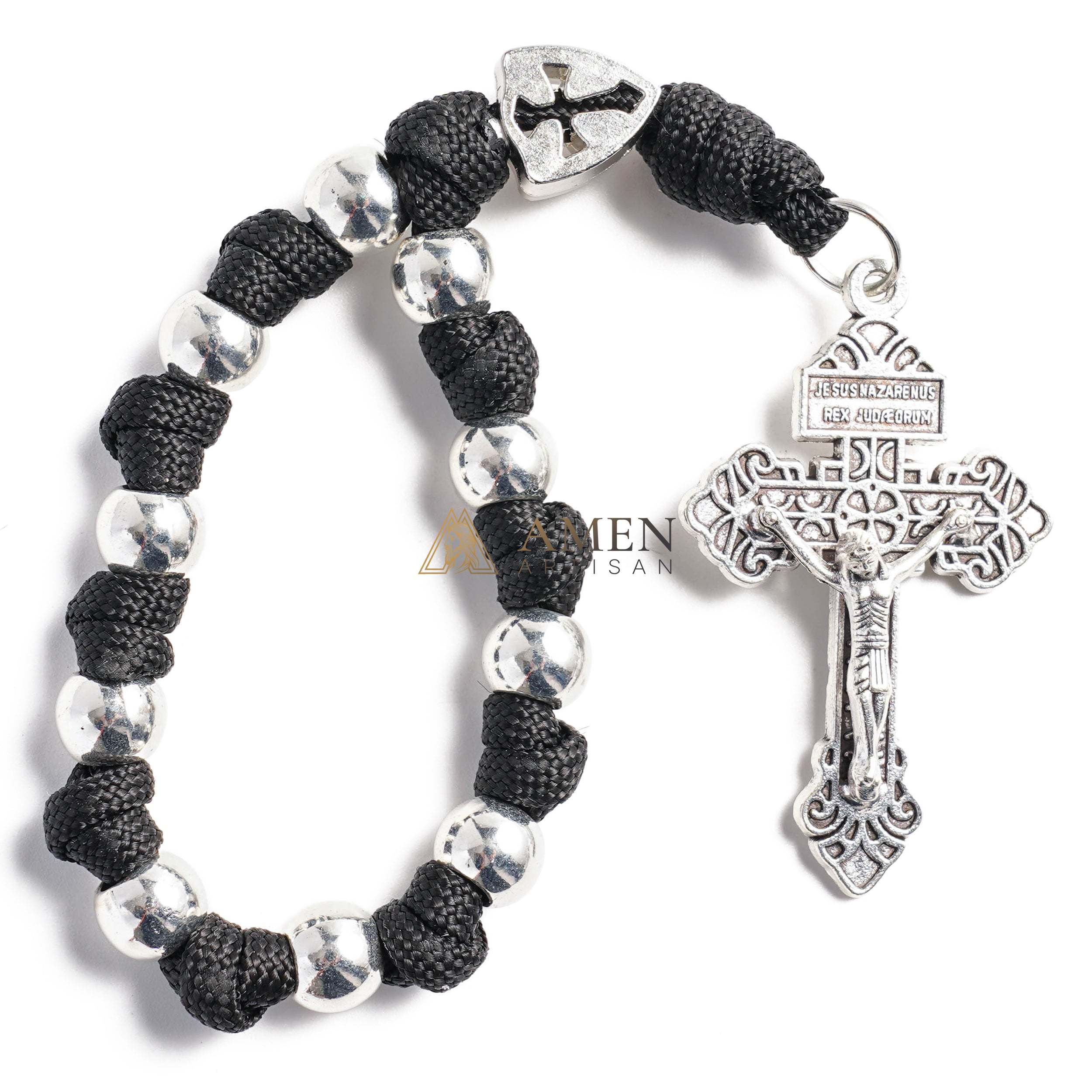 Military-Grade Paracord Pocket Rosary with Antique Bronze Beads Amen Artisan - Image 5