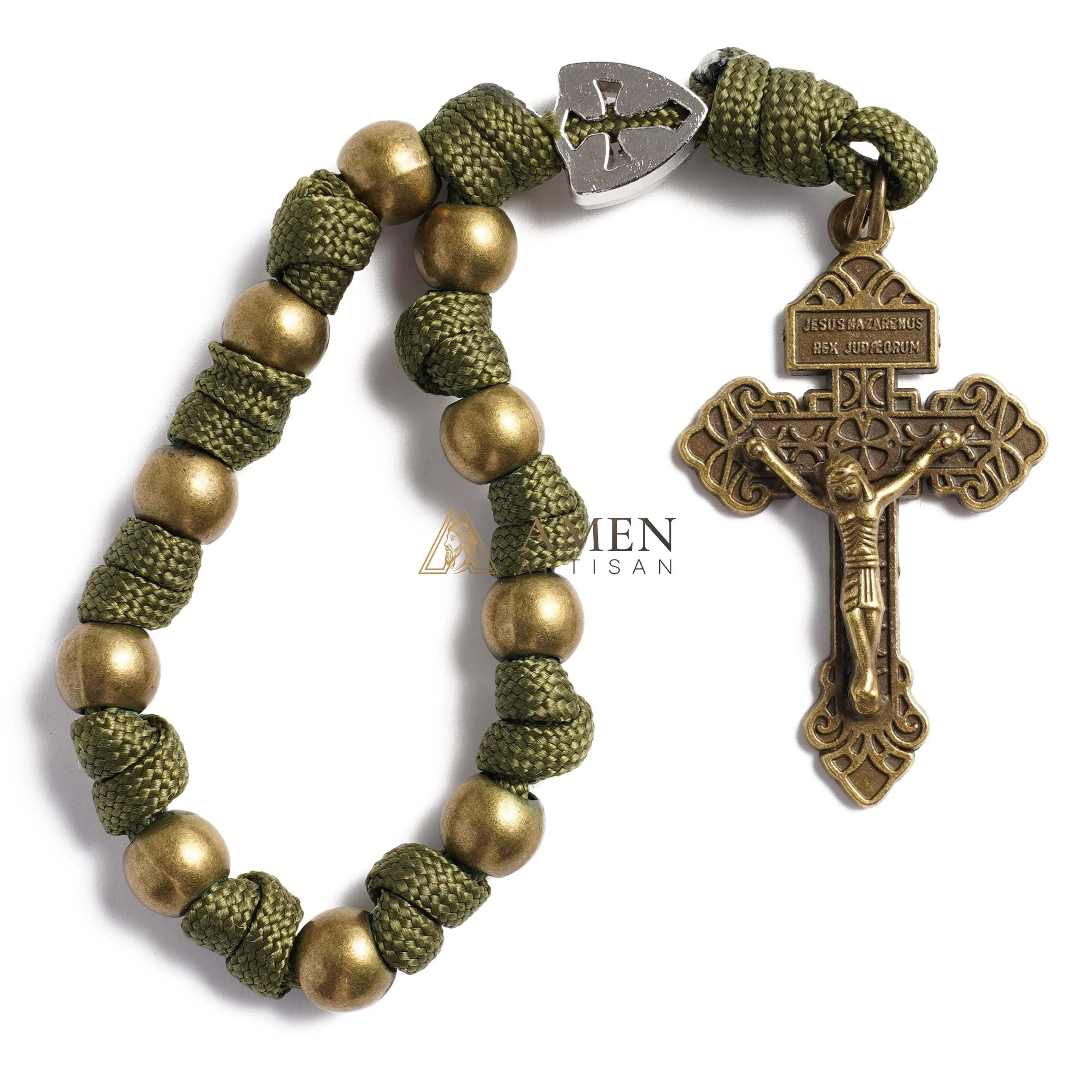 Military-Grade Paracord Pocket Rosary with Antique Bronze Beads Amen Artisan - Image 6