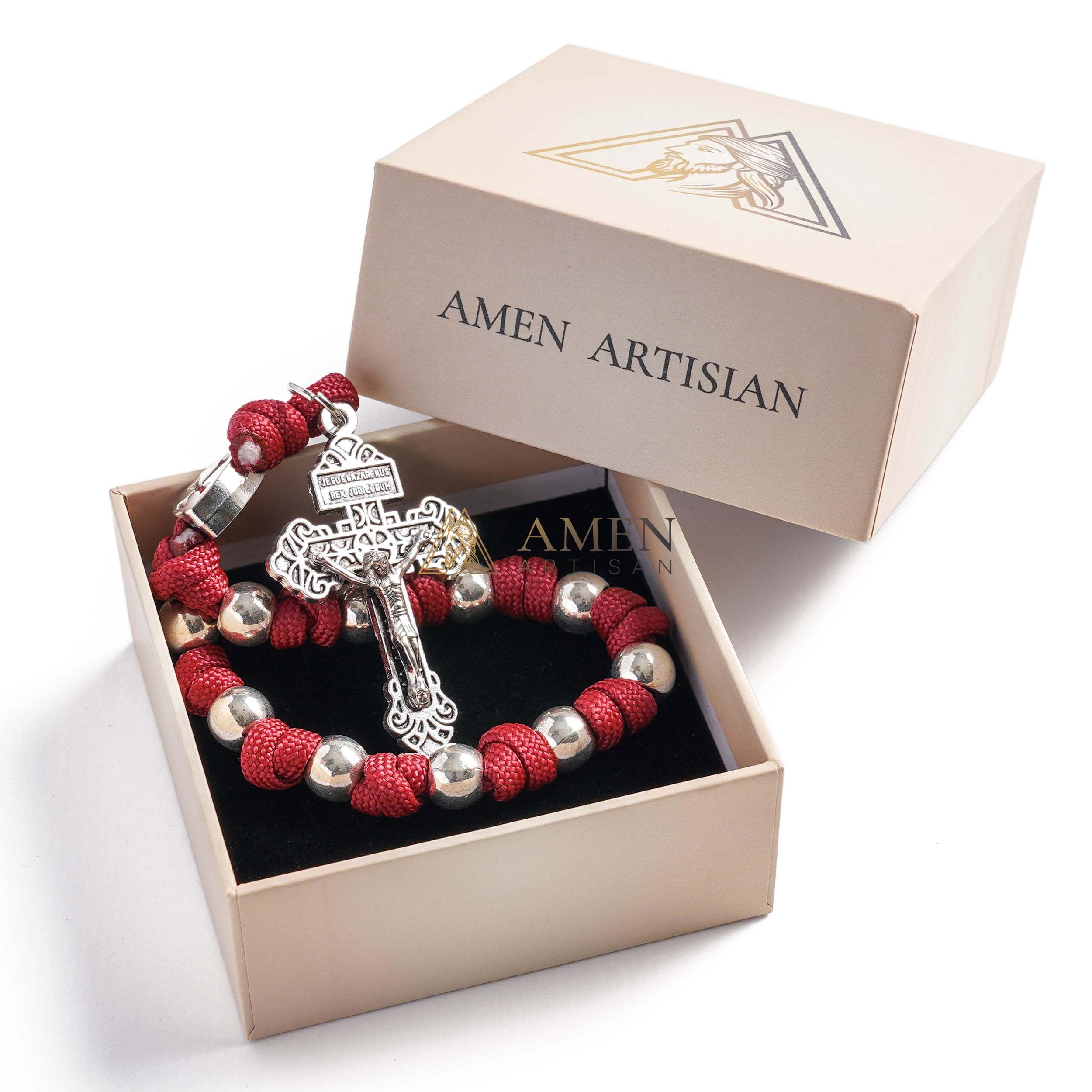 Military-Grade Paracord Pocket Rosary with Antique Bronze Beads Amen Artisan - Image 7