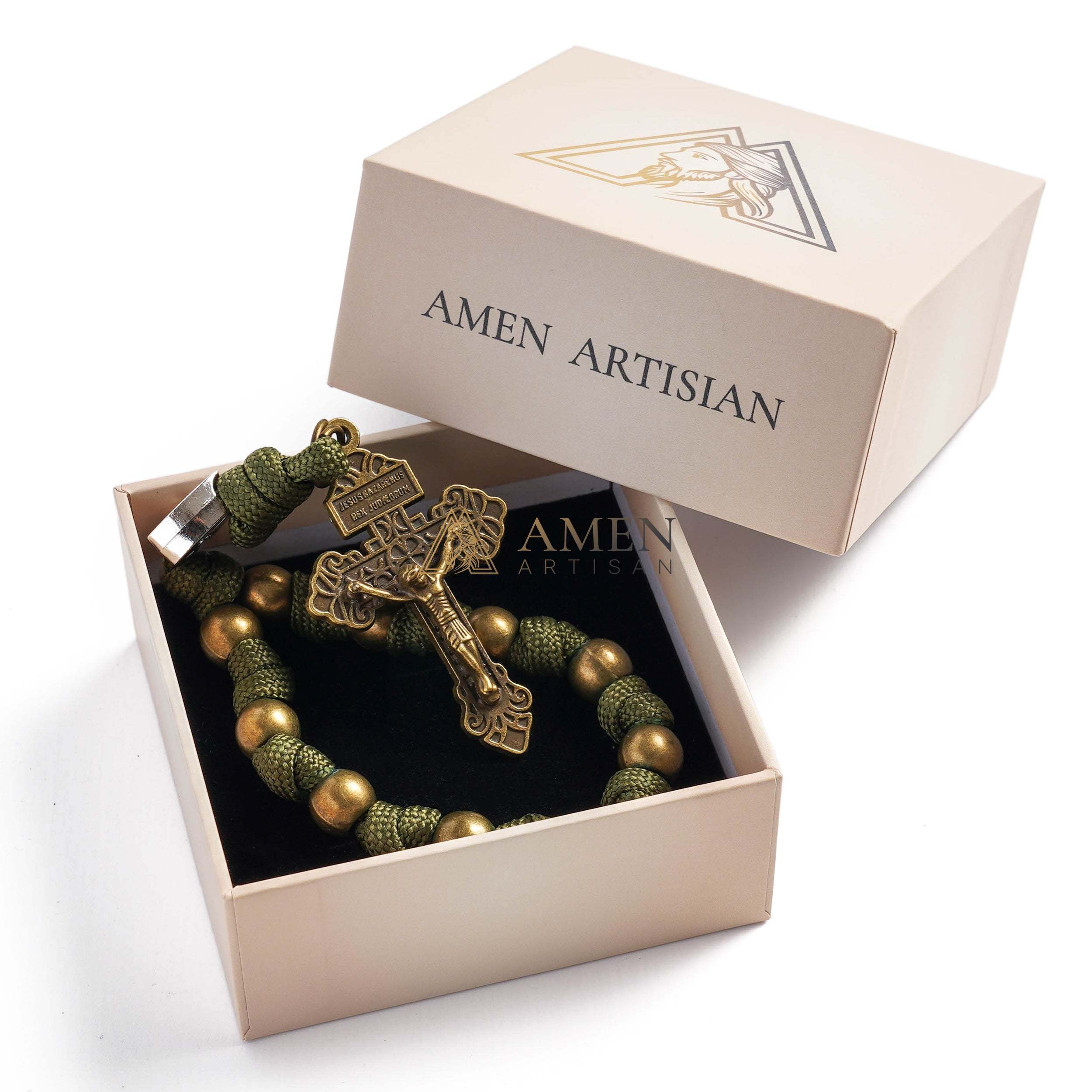 Military-Grade Paracord Pocket Rosary with Antique Bronze Beads Amen Artisan - Image 8