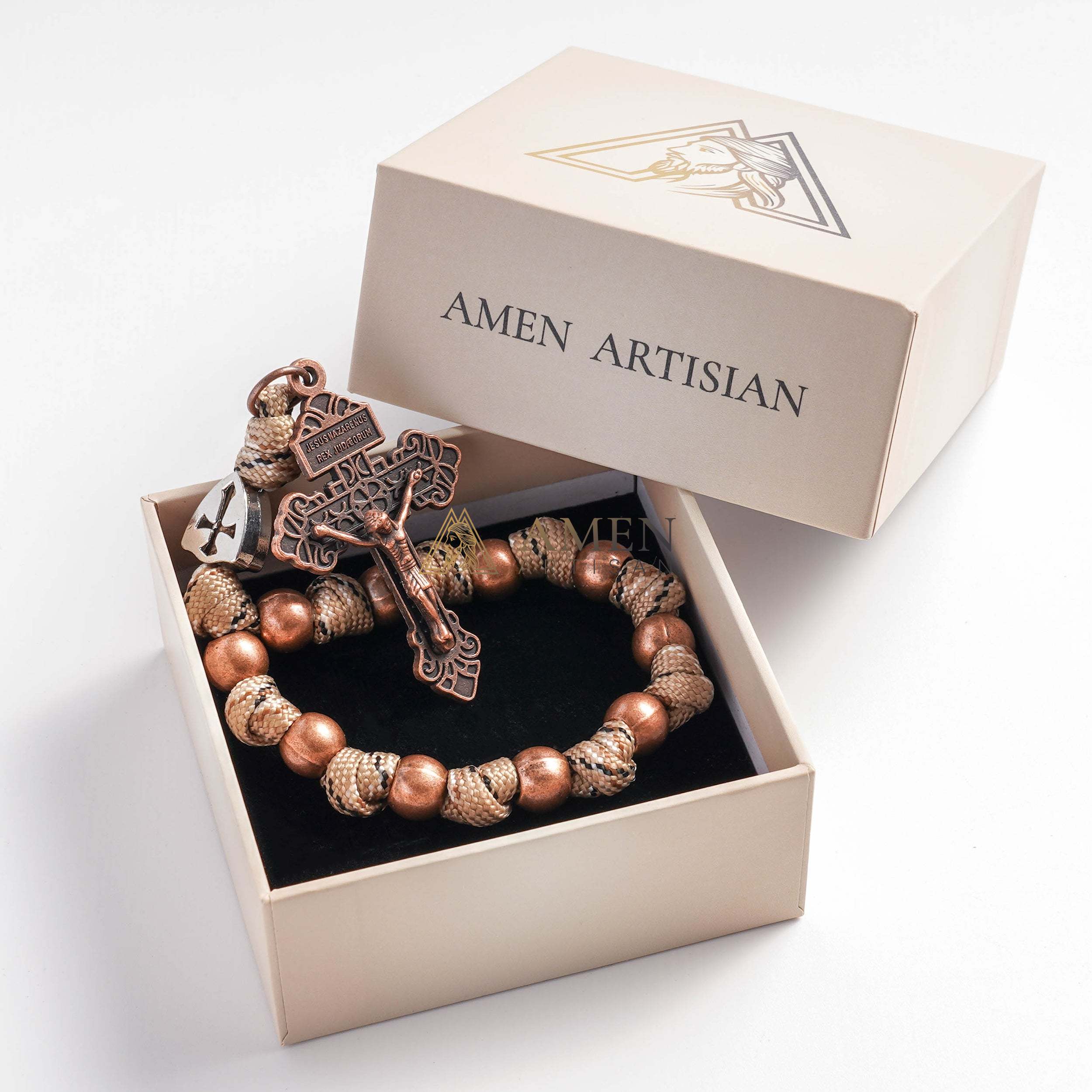 Military-Grade Paracord Pocket Rosary with Antique Bronze Beads Amen Artisan - Image 9