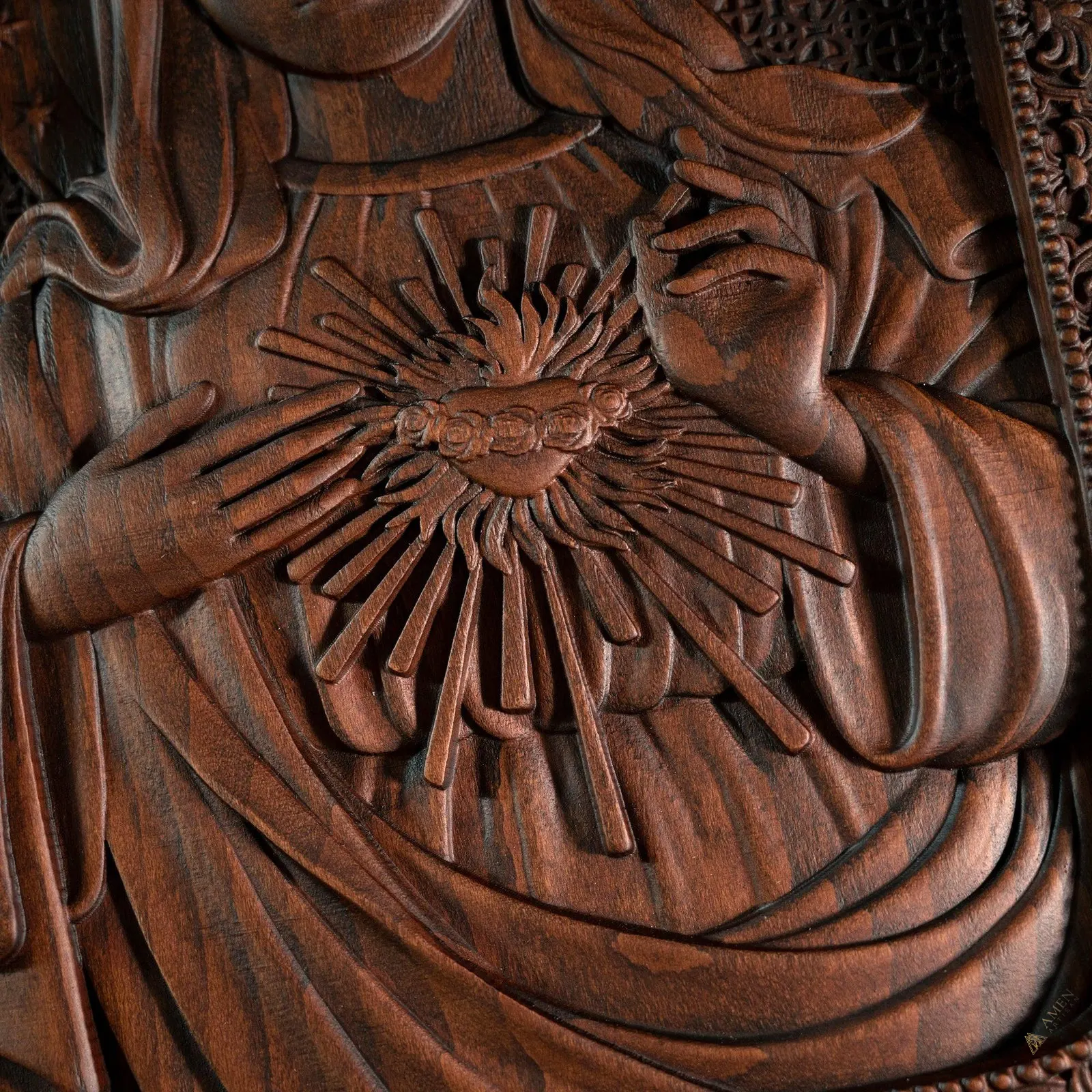 Immaculate Heart of Mary Wood Carving Amen Artisan - Image 5