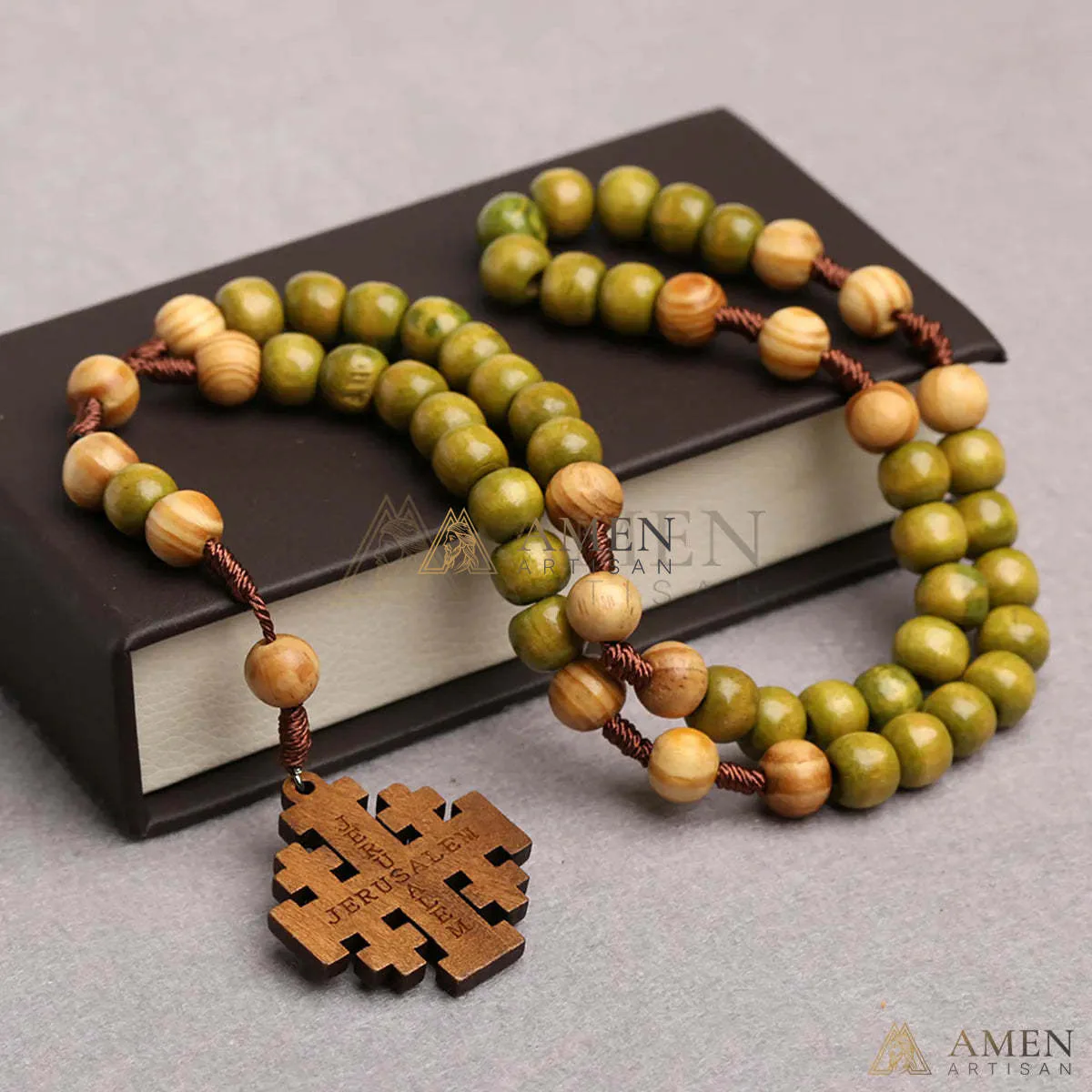 Wooden Cross “Jerusalem” Rosary Amen Artisan - Image 3