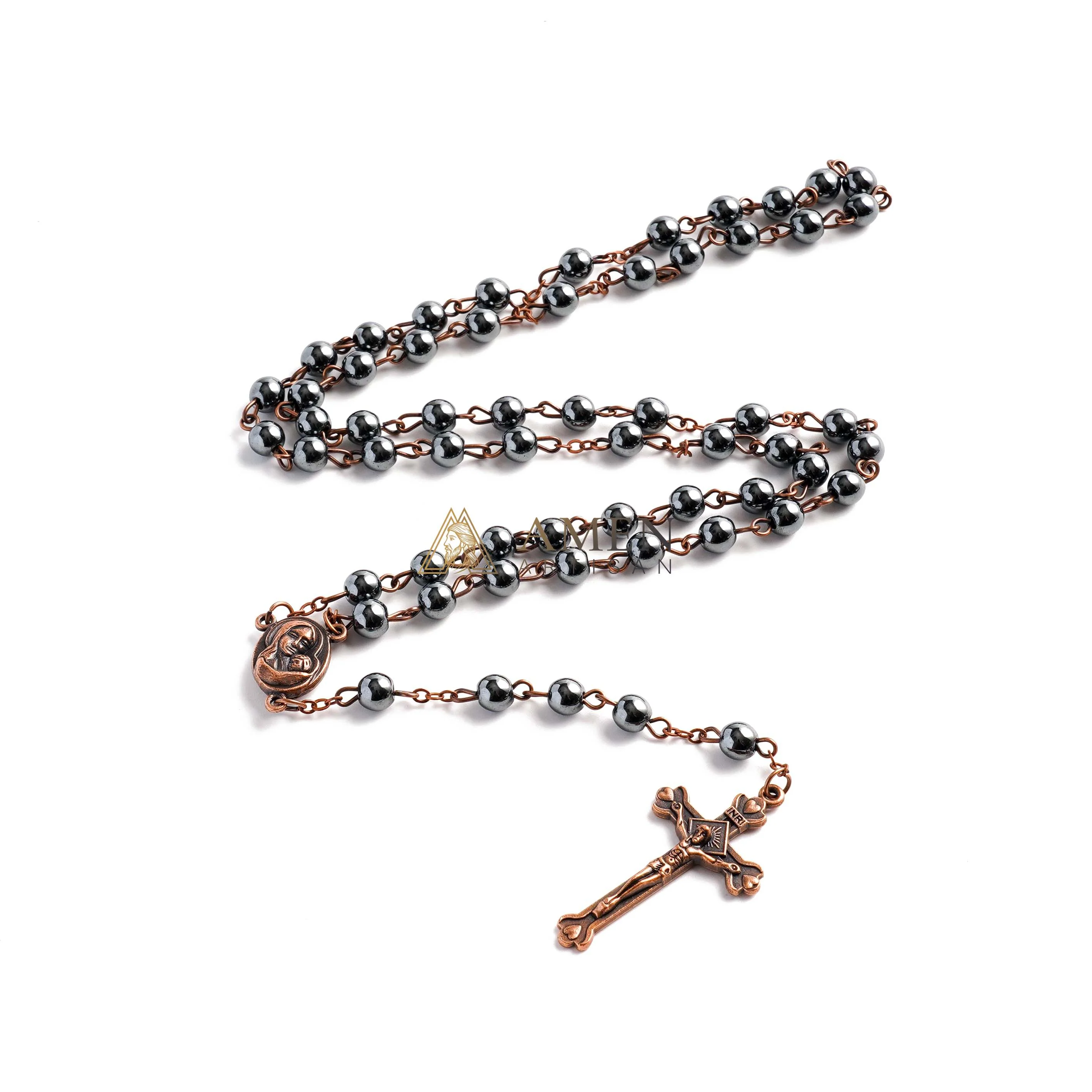 Hematite Rosary with Jerusalem Holy Land Amen Artisan - Image 4