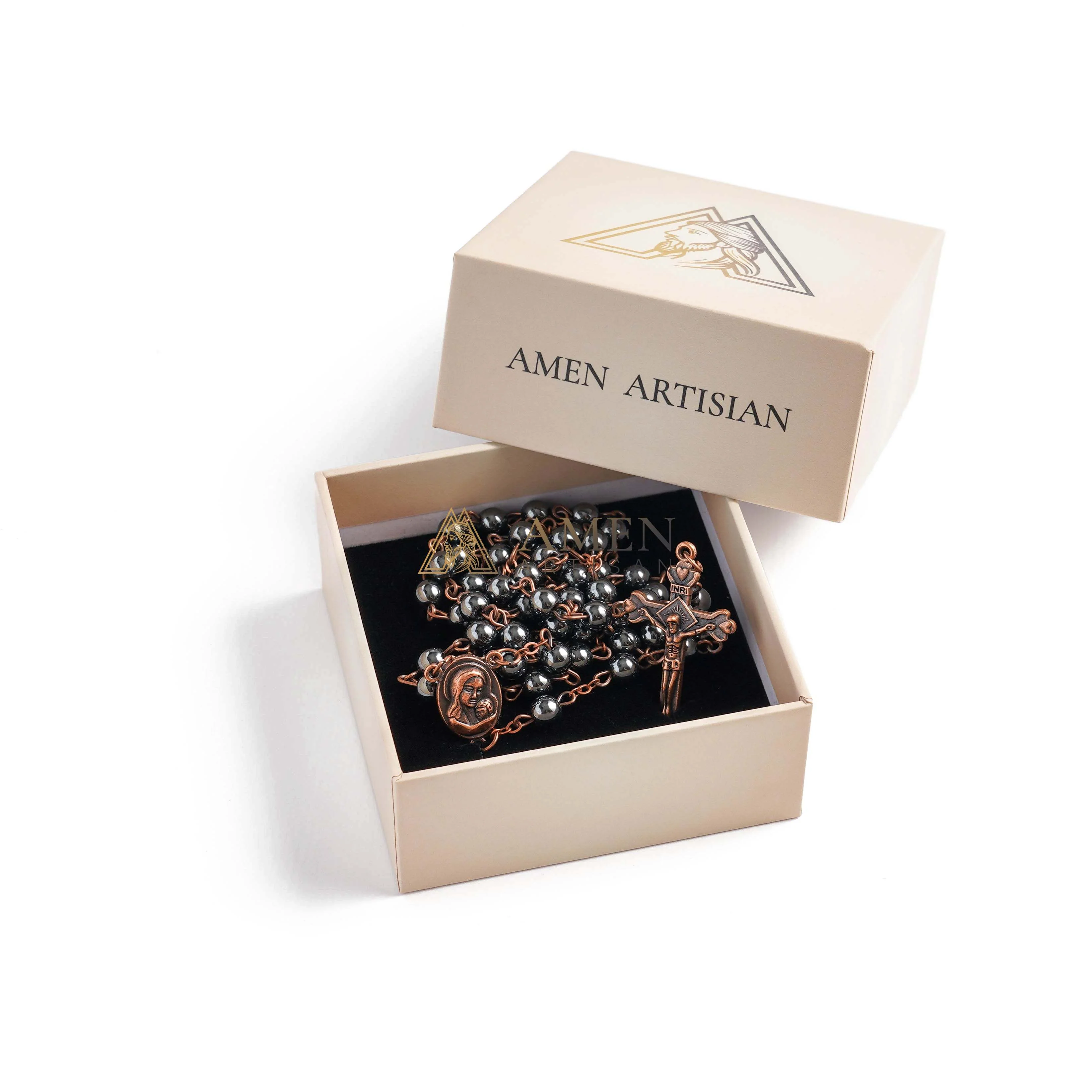 Hematite Rosary with Jerusalem Holy Land Amen Artisan - Image 5