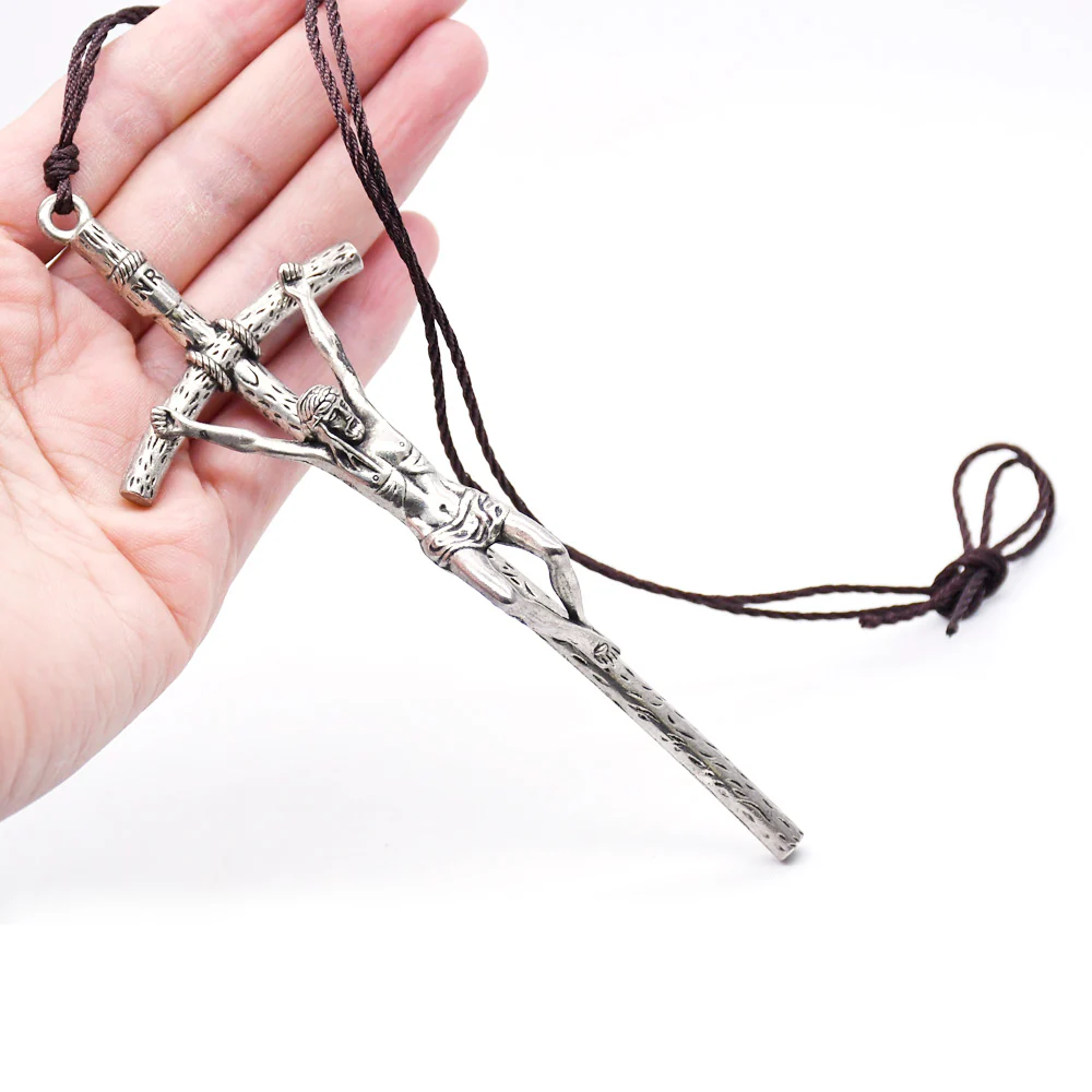 Crucifix Pendant with Weathered Cross & Sorrowful Christ Detailing - Image 4
