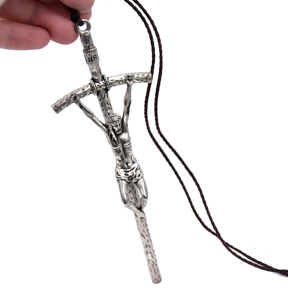 Crucifix Pendant with Weathered Cross & Sorrowful Christ Detailing - Image 5