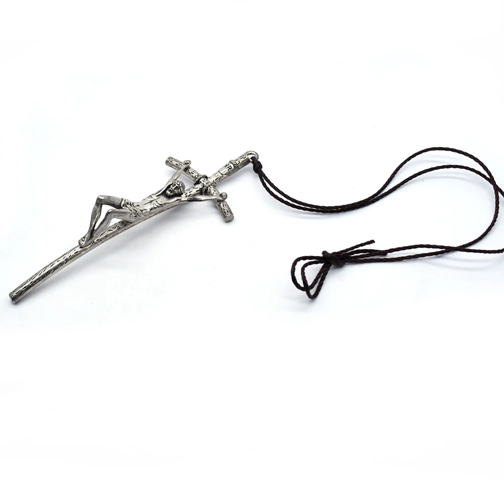 Crucifix Pendant with Weathered Cross & Sorrowful Christ Detailing - Image 6