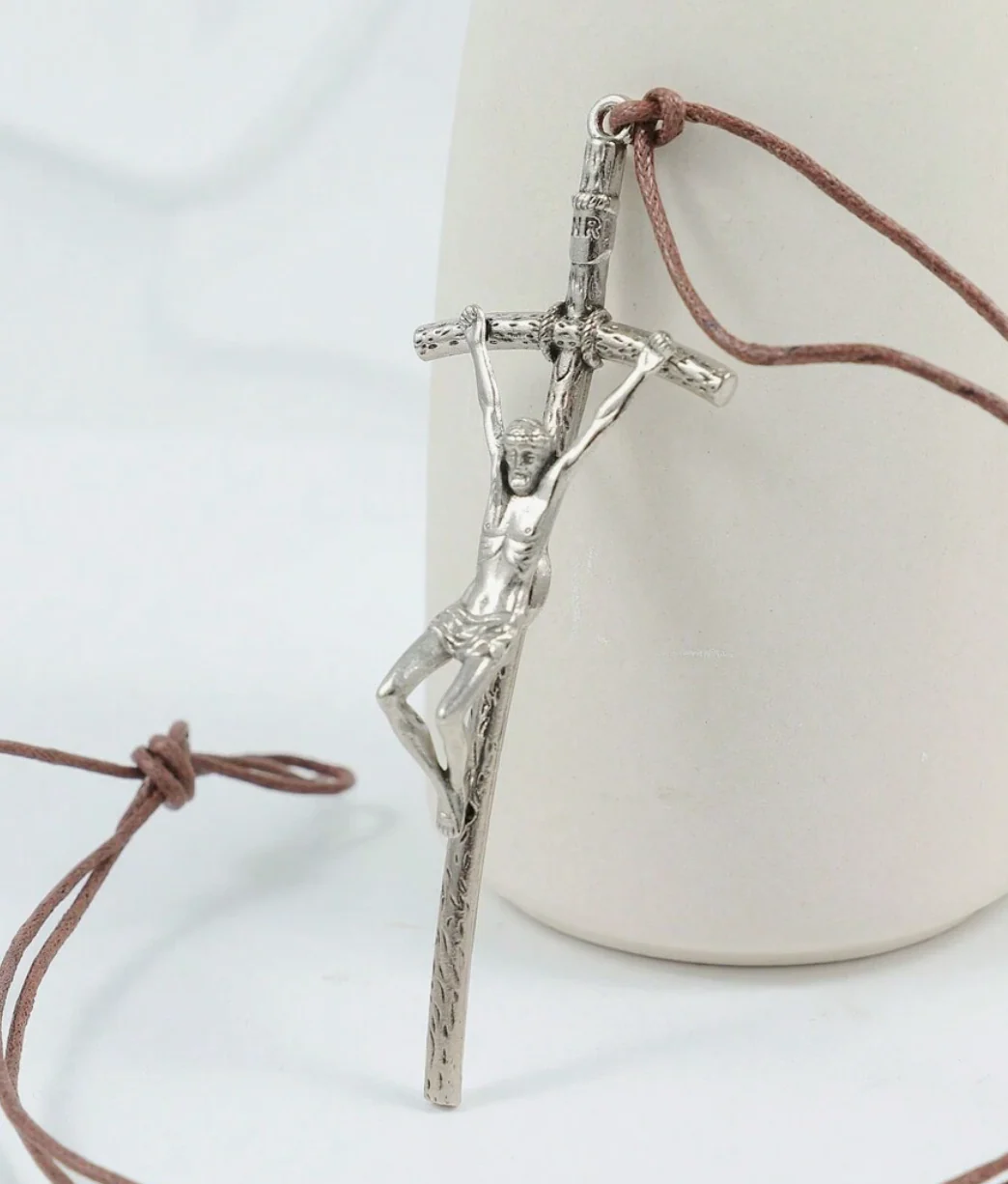 Crucifix Pendant with Weathered Cross & Sorrowful Christ Detailing - Image 7