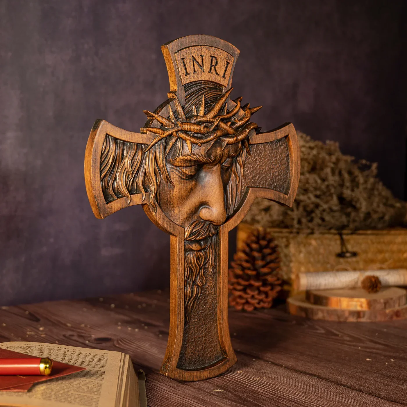 Jesus Holy Crown of Thorns Wood Cross Amen Artisan - Image 3