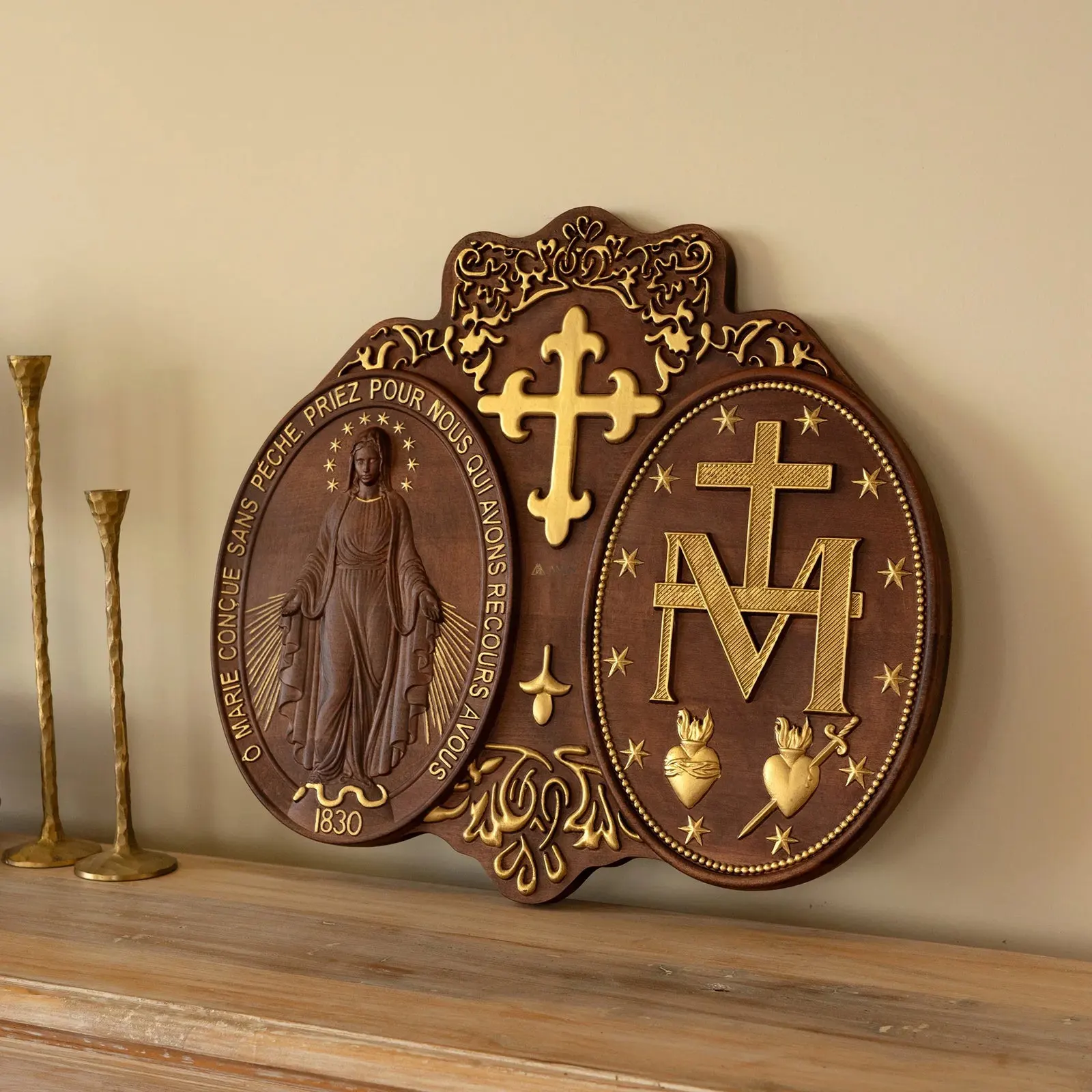 Miracle Medal Wood Carving Amen Artisan - Image 3