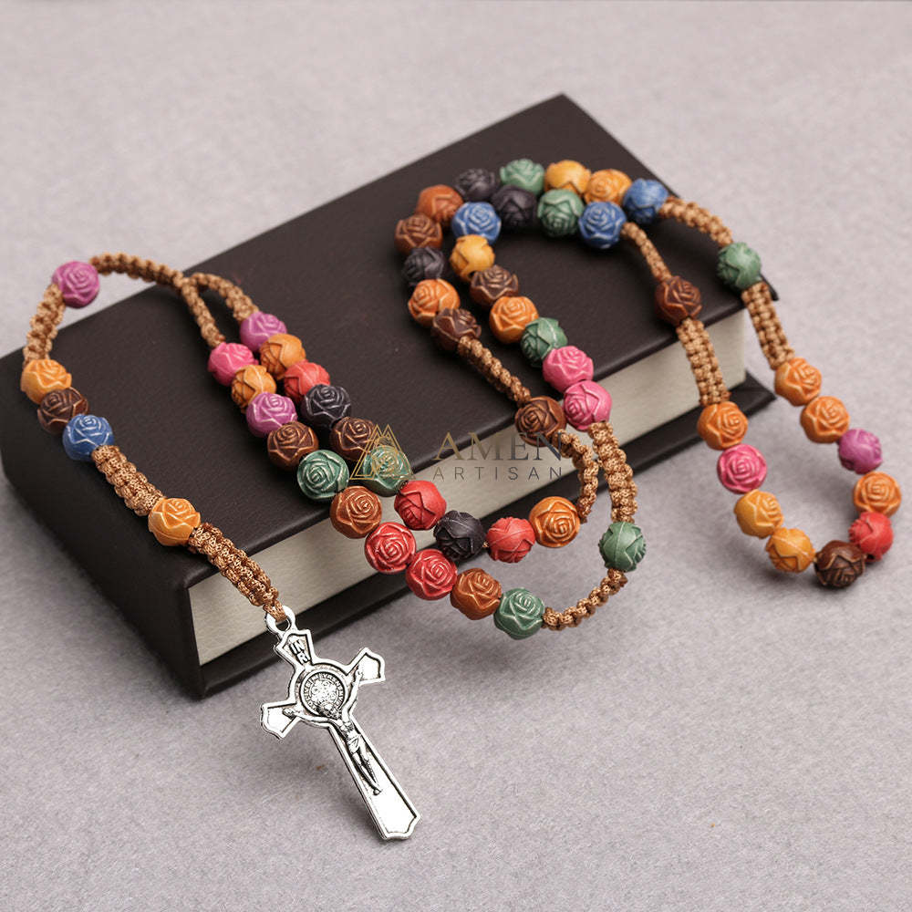 Colorful Rose Beads Rosary Amen Artisan - Image 4
