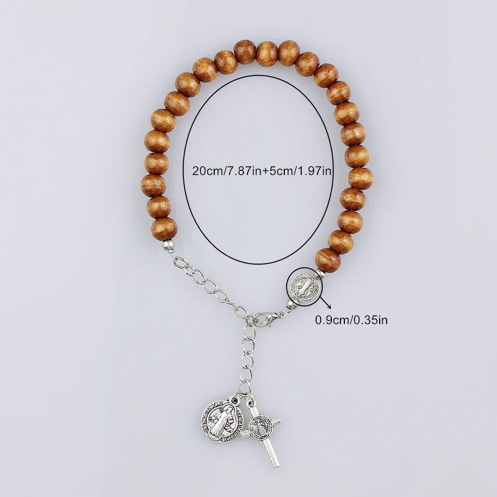 Nature Wood Saint Benedict Medal Bracelet Amen Artisan - Image 4