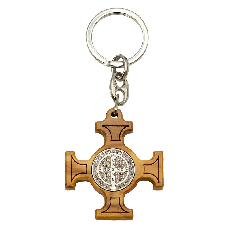 Olive Wood Saint Benedict Medal Keychain Amen Artisan - Image 4