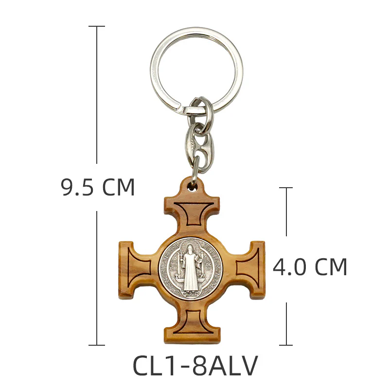 Olive Wood Saint Benedict Medal Keychain Amen Artisan - Image 5