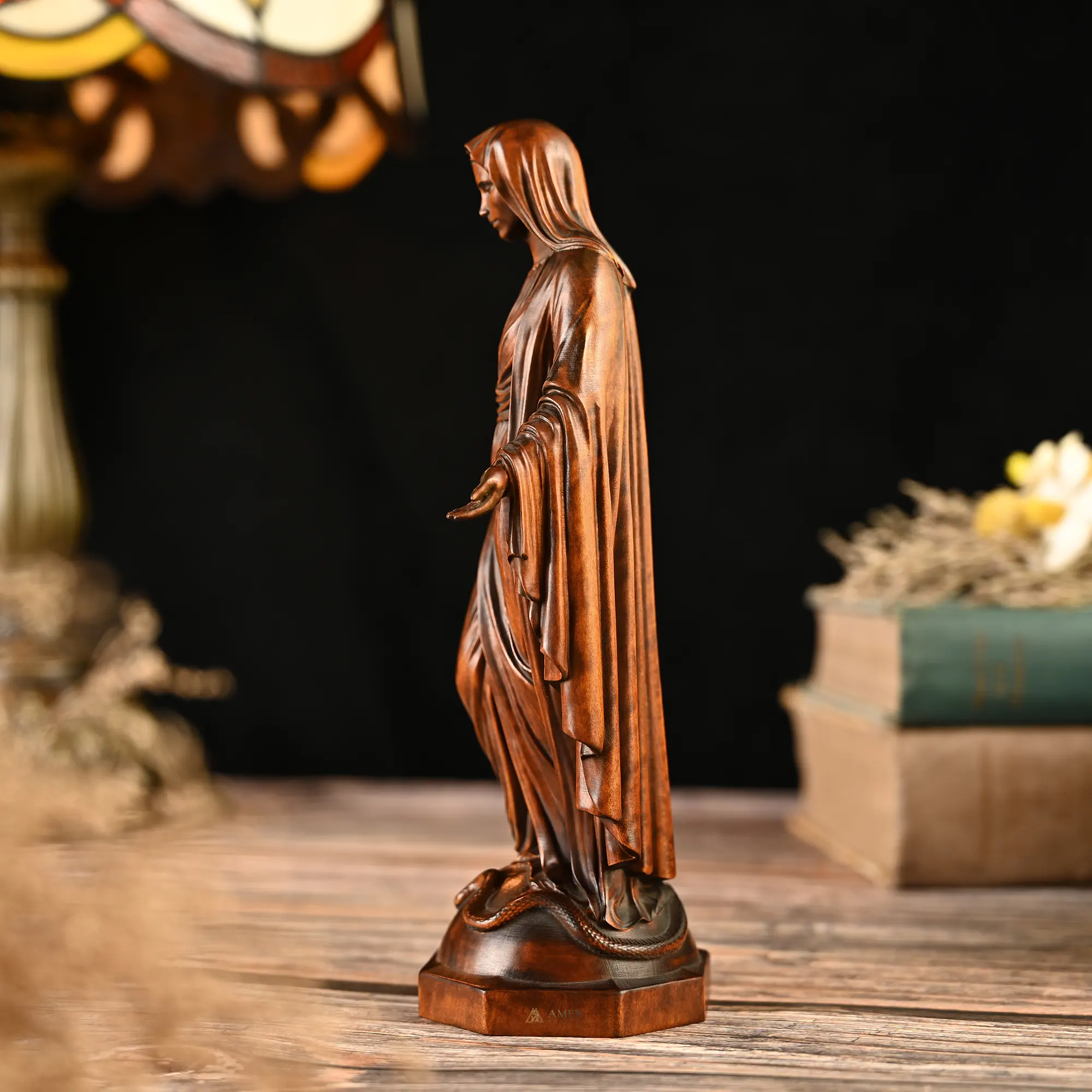 Our Lady of Grace Wood Carving Amen Artisan - Image 3