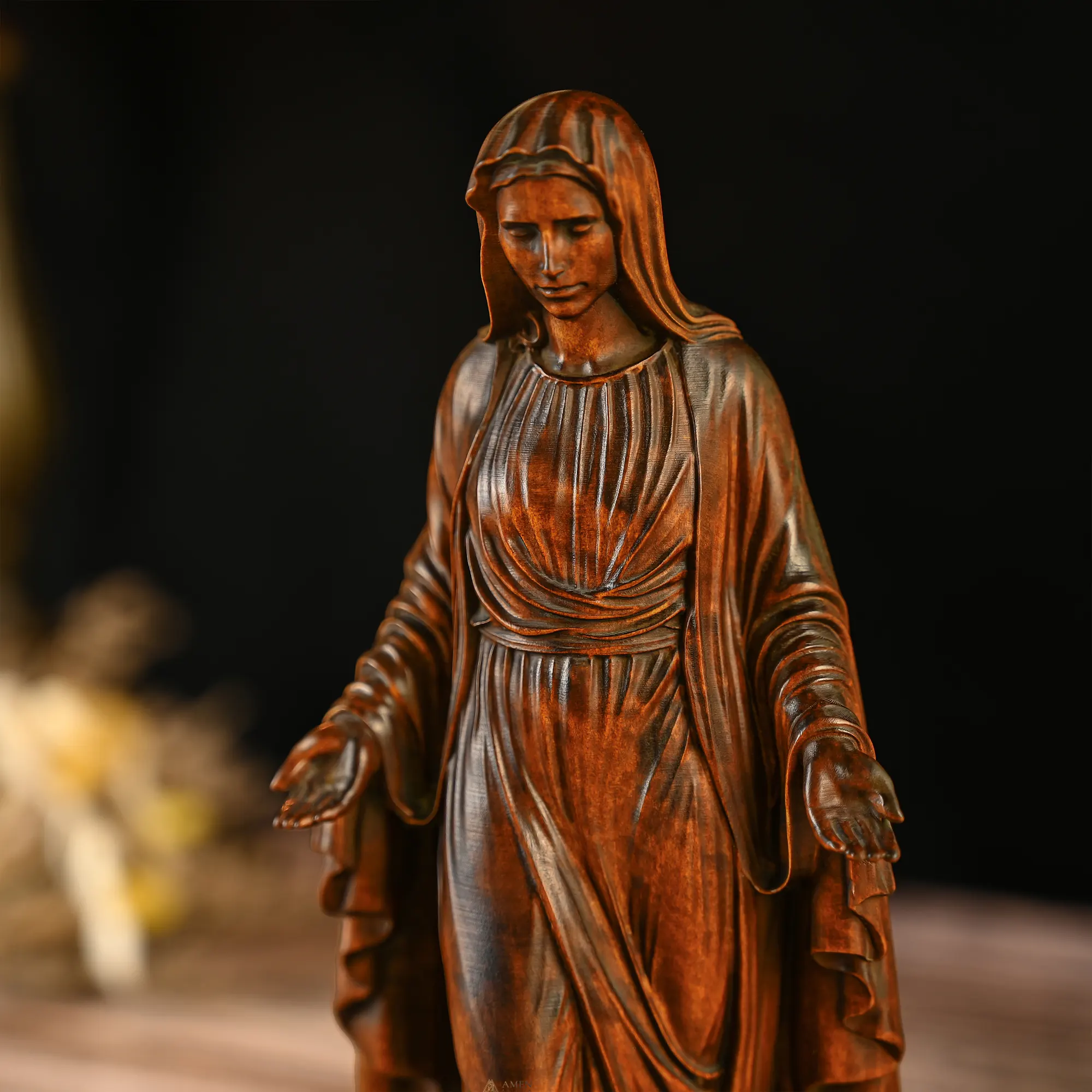 Our Lady of Grace Wood Carving Amen Artisan - Image 5