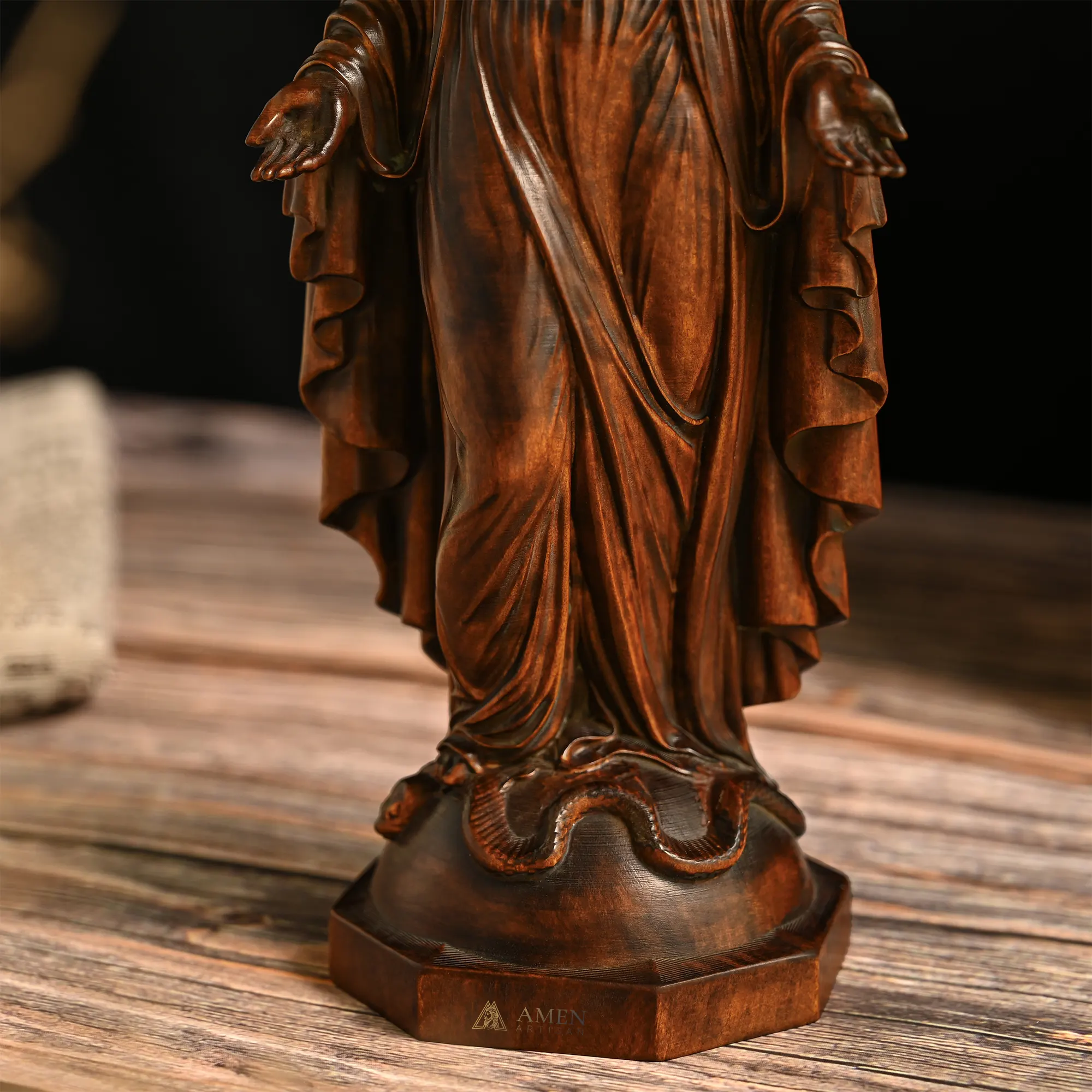 Our Lady of Grace Wood Carving Amen Artisan - Image 6