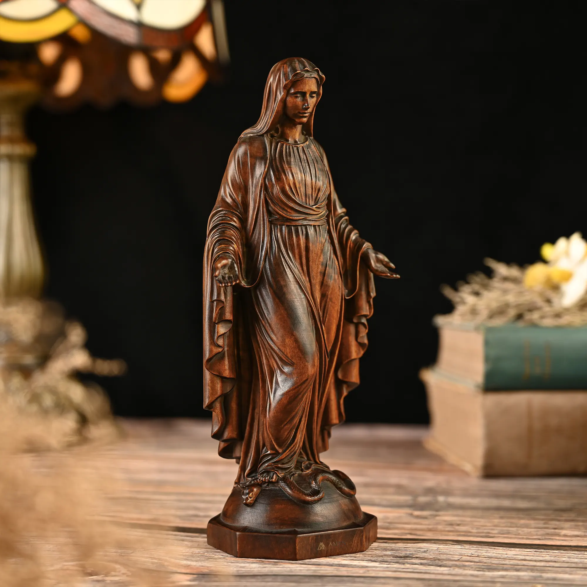 Our Lady of Grace Wood Carving Amen Artisan - Image 9