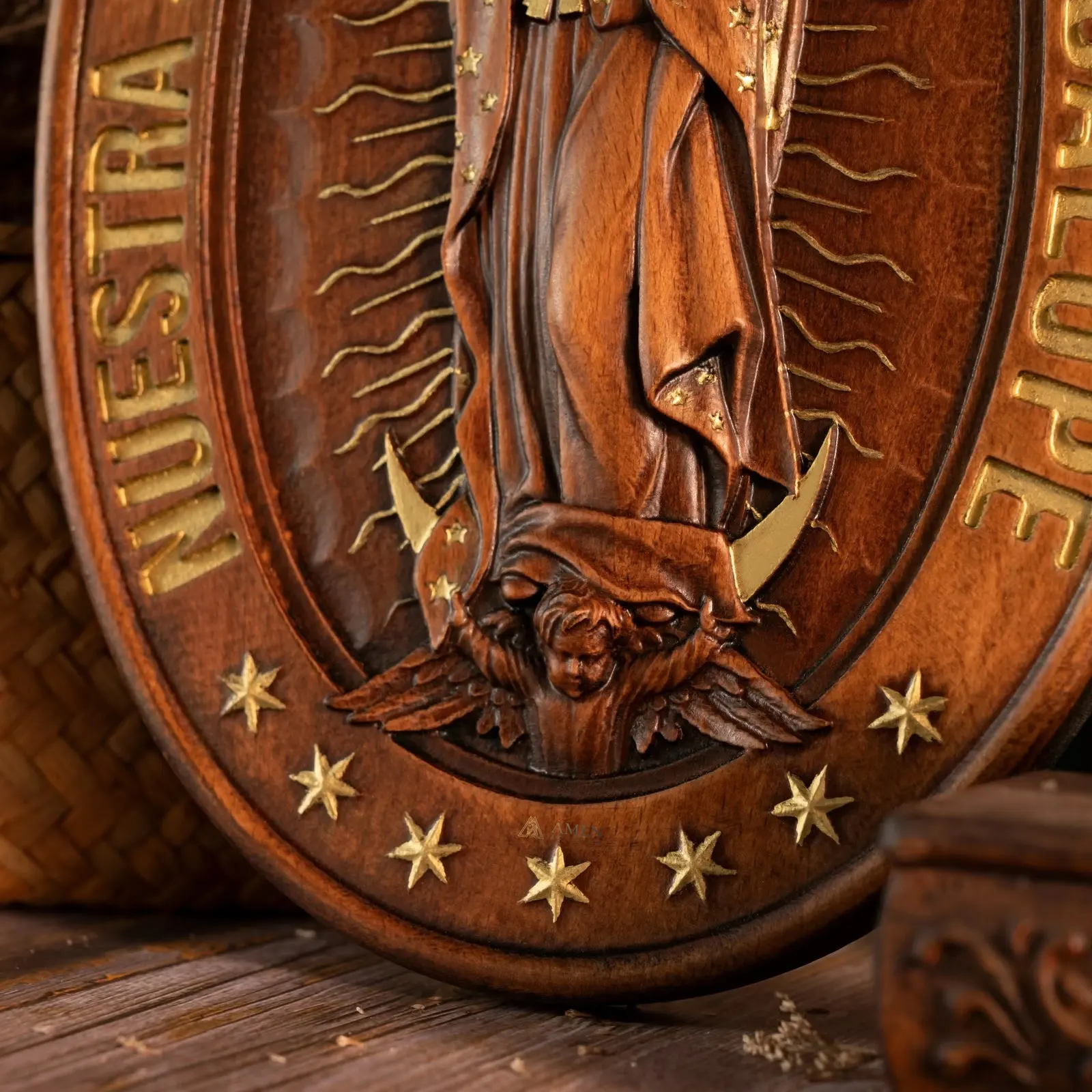 Our Lady of Guadalupe Wood Carving Amen Artisan - Image 4