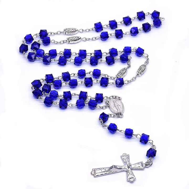 Amen Artisan Dark Blue Crystal Cube Rosary - Image 3
