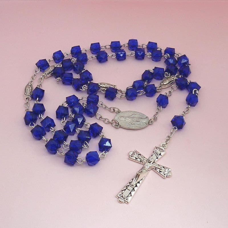 Amen Artisan Dark Blue Crystal Cube Rosary - Image 4