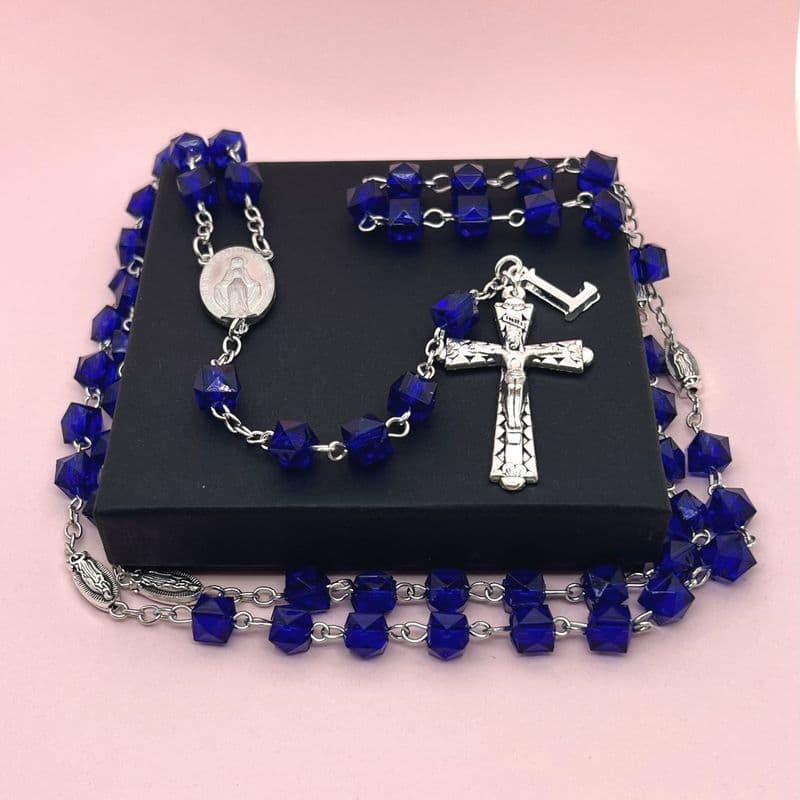 Amen Artisan Dark Blue Crystal Cube Rosary - Image 5