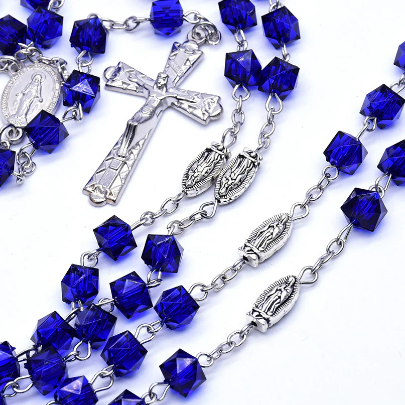 Amen Artisan Dark Blue Crystal Cube Rosary - Image 6