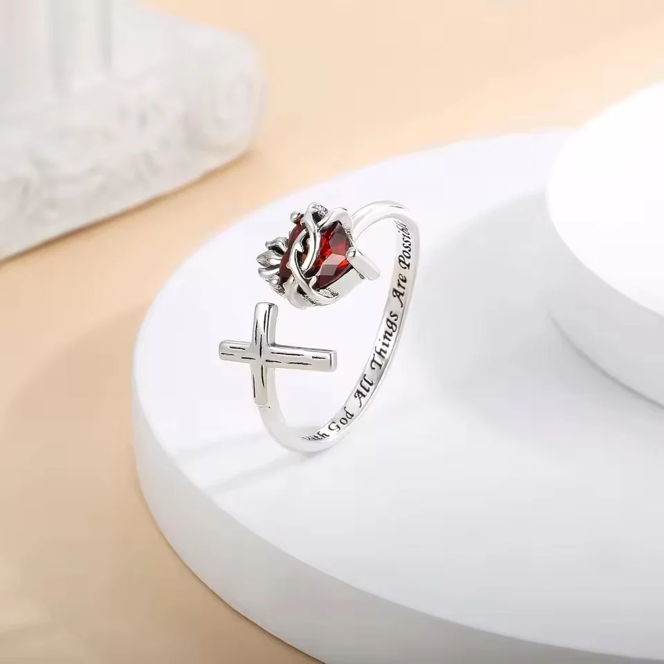 Sacred Heart Cross Open Ring - Image 3