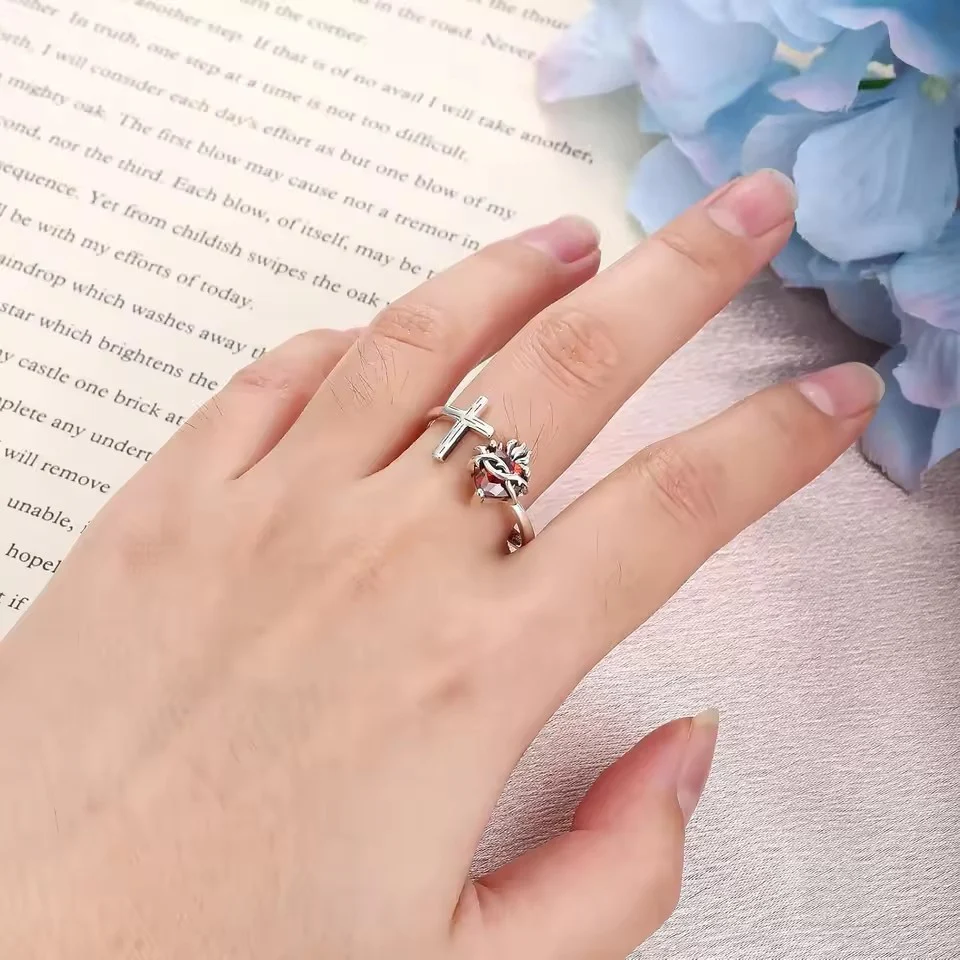 Sacred Heart Cross Open Ring - Image 4