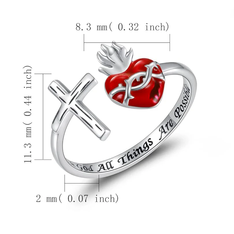 Sacred Heart Cross Open Ring - Image 5