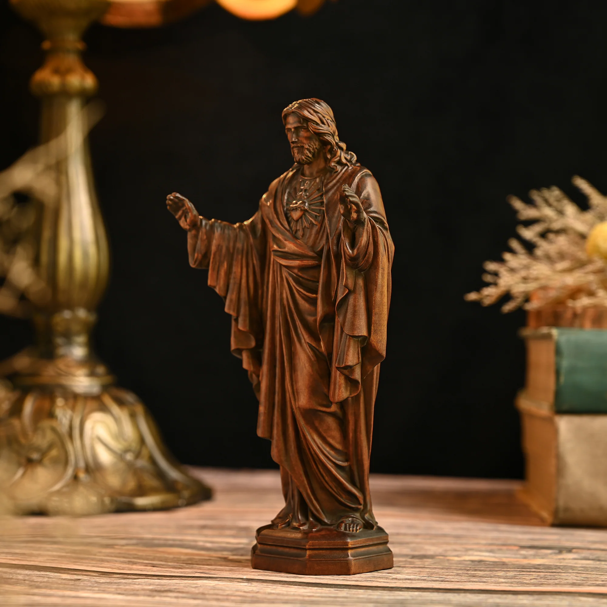 Sacred Heart of Jesus Wood Carved Figure Amen Artisan - Image 3