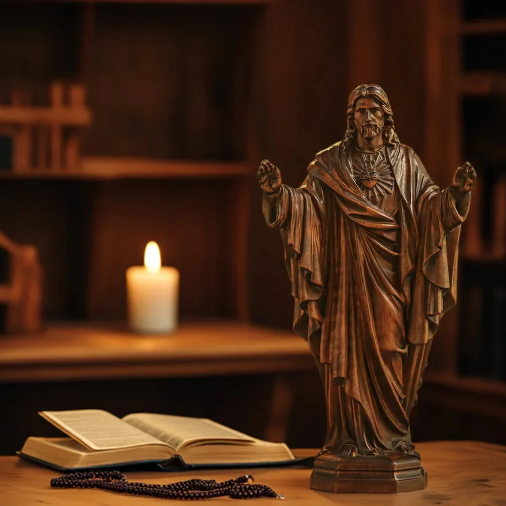 Sacred Heart of Jesus Wood Carved Figure Amen Artisan - Image 5