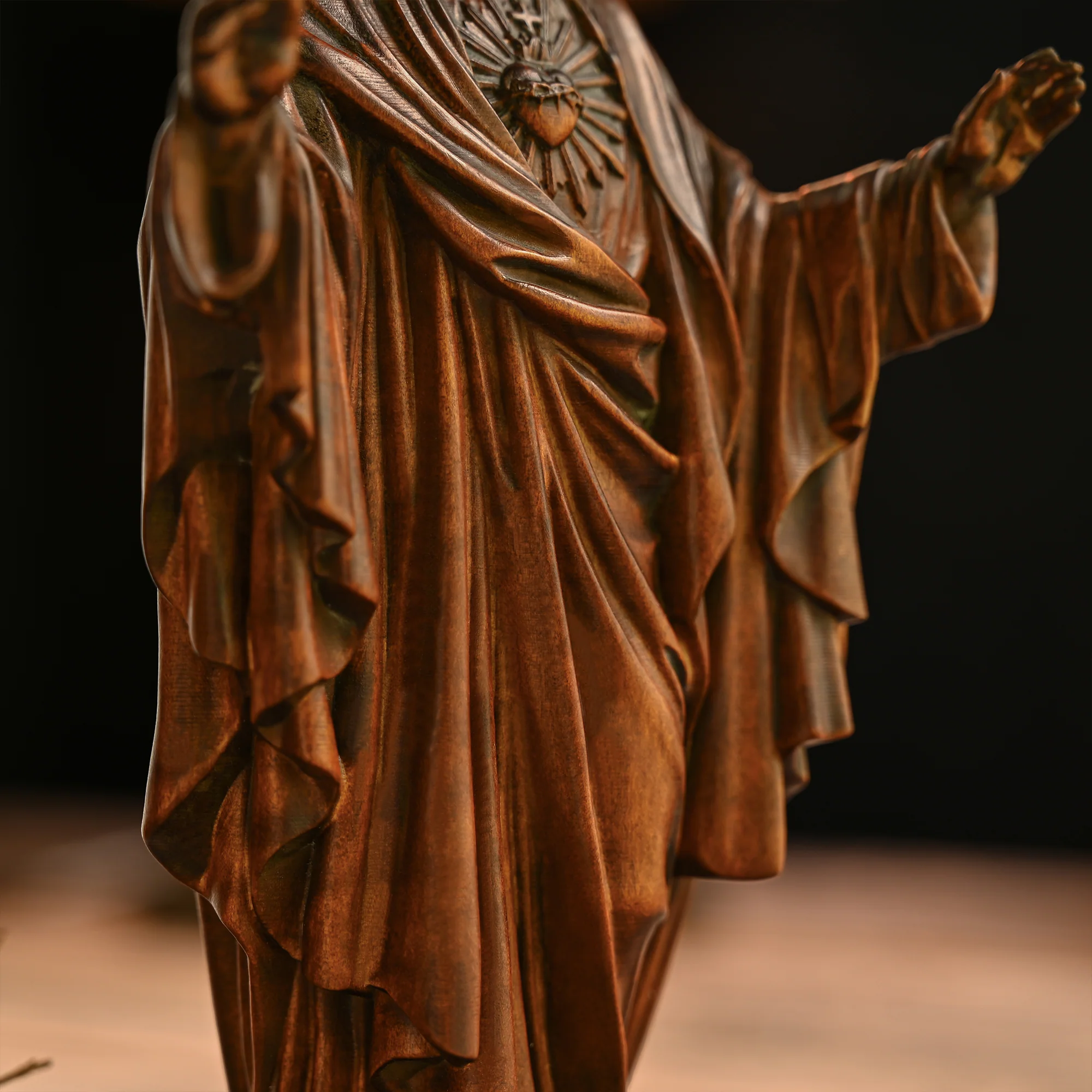 Sacred Heart of Jesus Wood Carved Figure Amen Artisan - Image 9