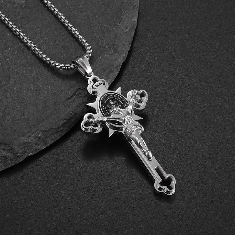 Saint Benedict Cross & Inscriptions Crucifix Necklace Amen Artisan - Image 4