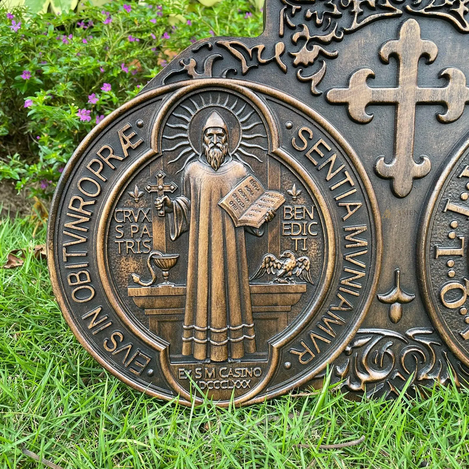 Saint Benedict Medal Wood Carving Amen Artisan - Image 8