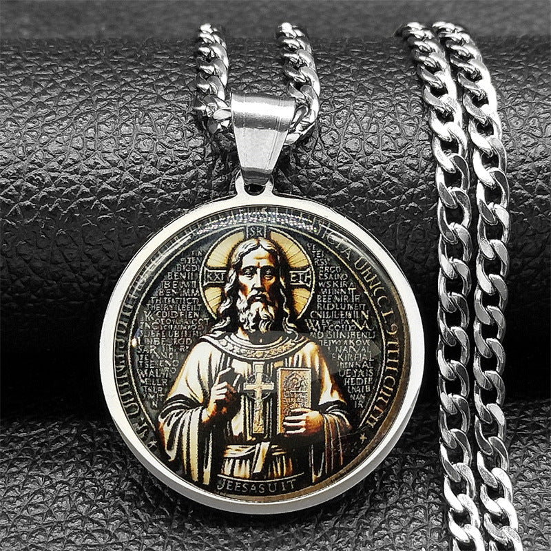 Gold Edge Saint Benedict Image Pendant Amen Artisan - Image 3