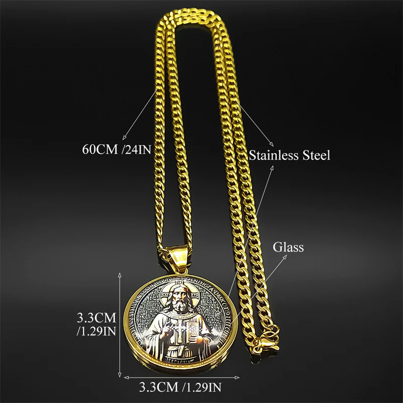 Gold Edge Saint Benedict Image Pendant Amen Artisan - Image 5