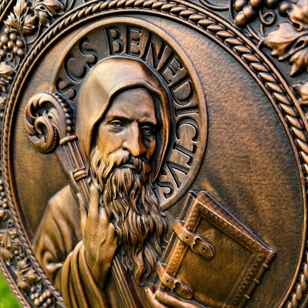 Saint Benedict Wooden Plaque Amen Artisan - Image 3