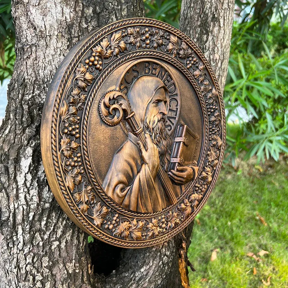 Saint Benedict Wooden Plaque Amen Artisan - Image 4