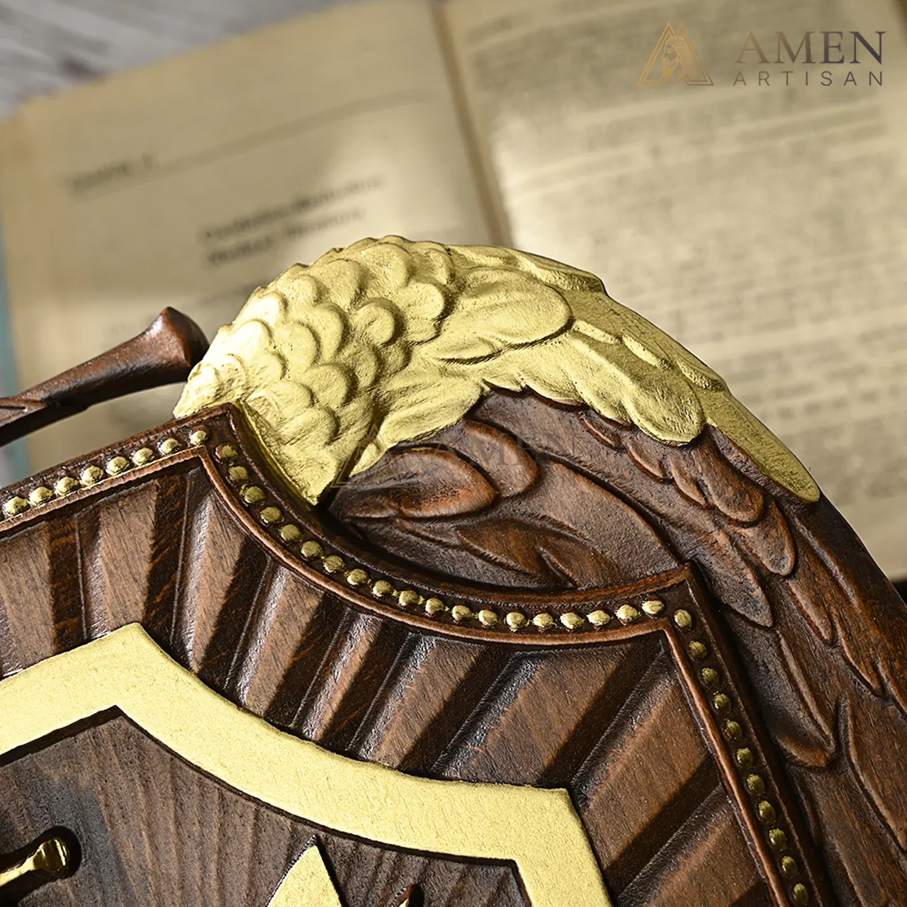 St Michael Wood Carving Amen Artisan - Image 3